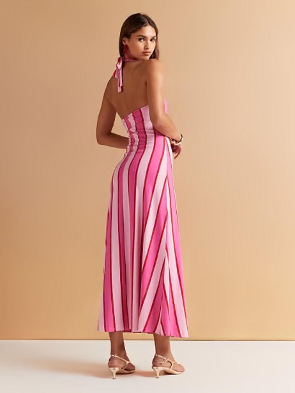 ASOS halter maxi dress pink striped size 4